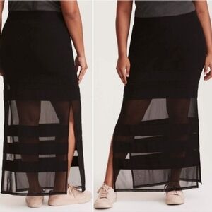 Torrid Mesh Black side slit ponte Maxi Skirt 3x